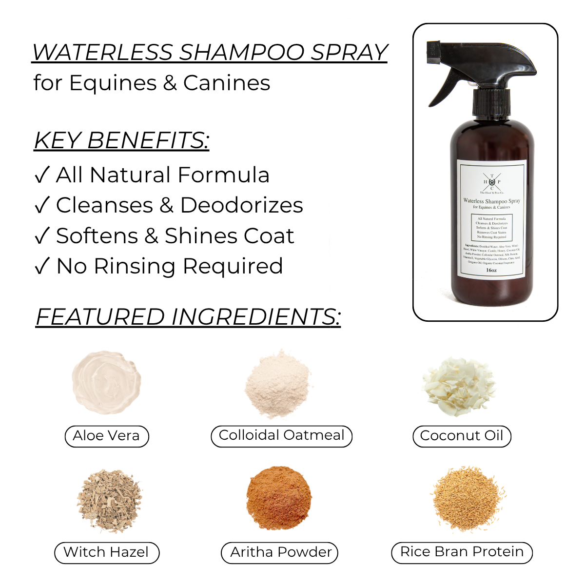 All Natural Waterless Shampoo Spray - For Dogs & Horses - 16oz  