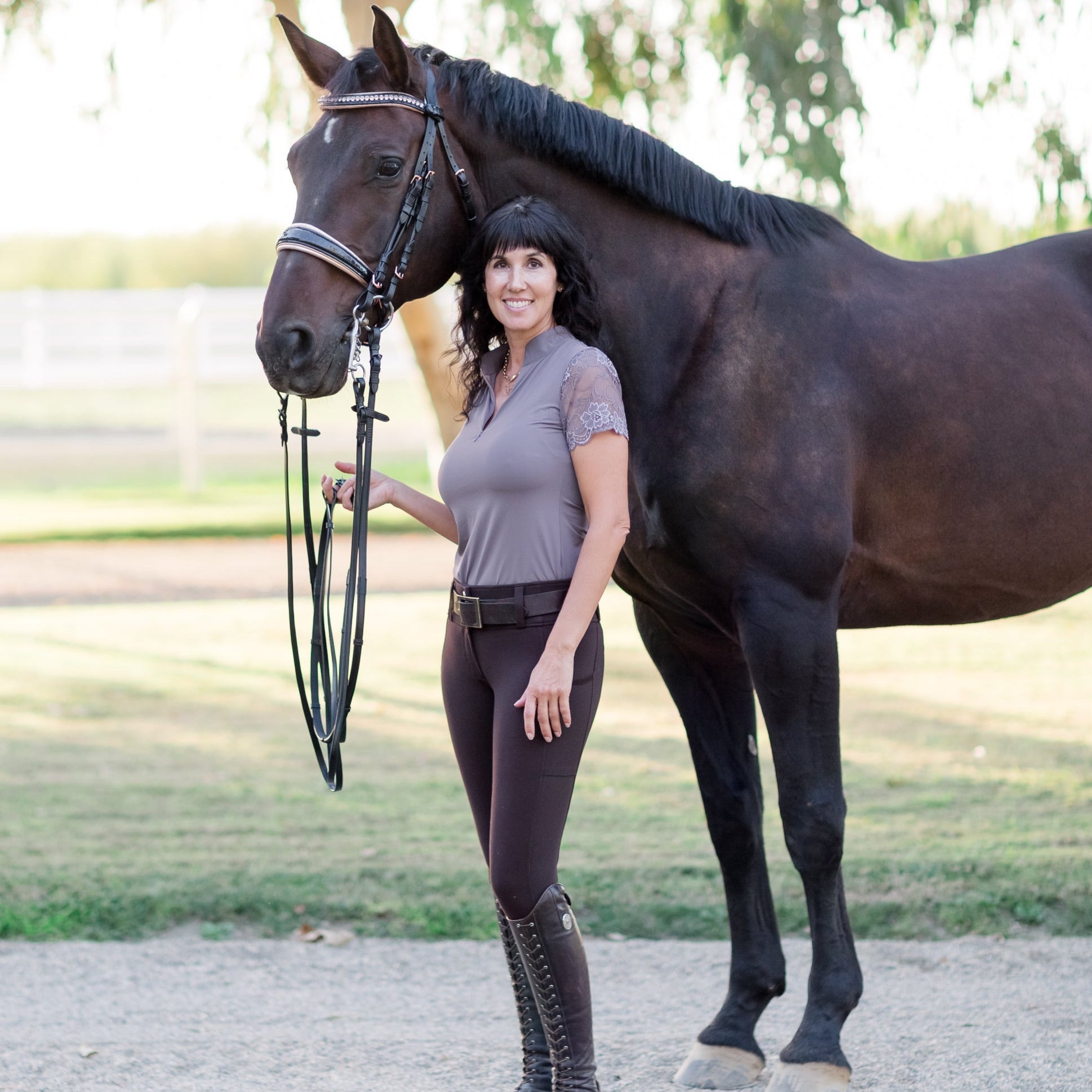 Tara - Taupe Short Sleeve Lace Competition Shirt - Equine Exchange Tack Shop