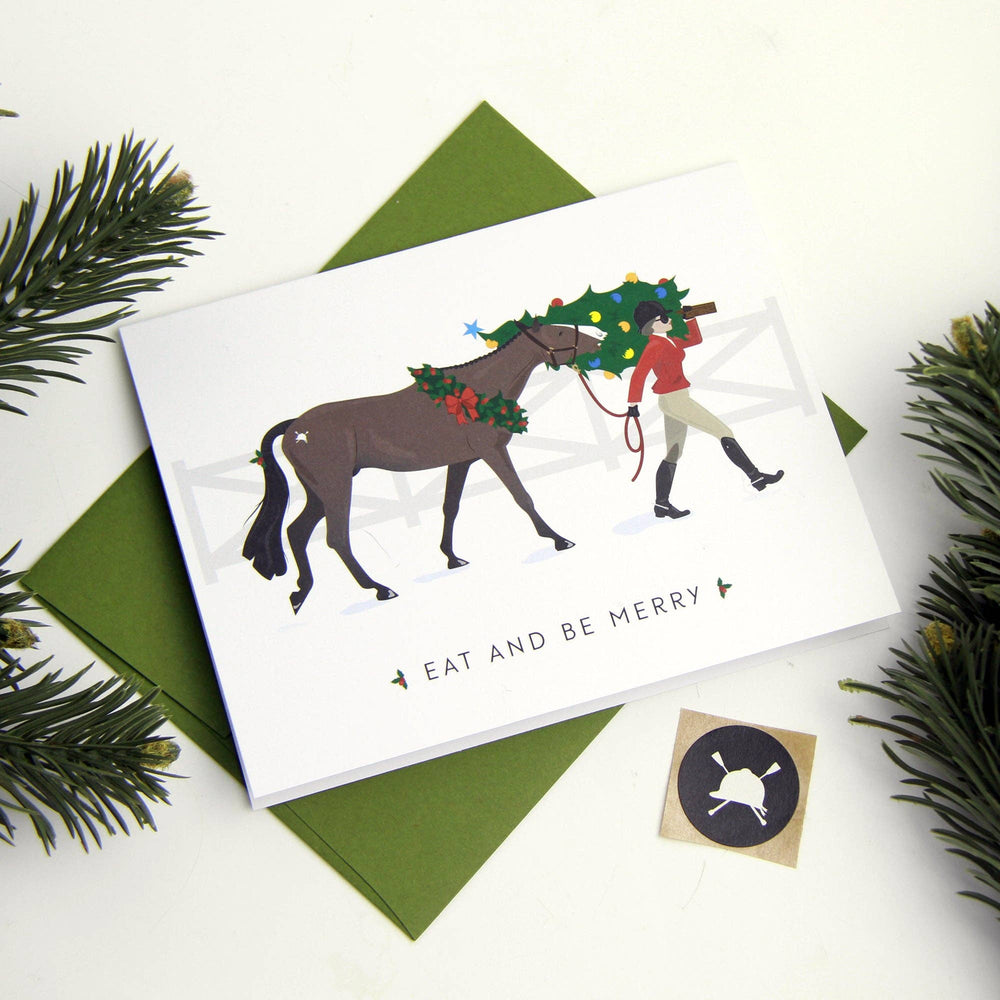 Eat + Be Merry English Equestrian Christmas Card - Equine Exchange Tack Shop