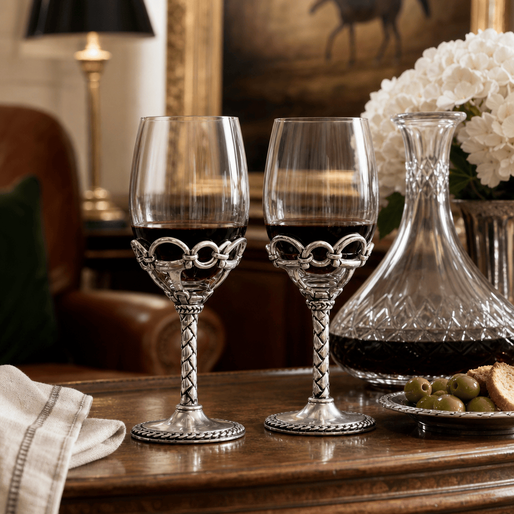 Equestrian Pair of Wine Glasses  