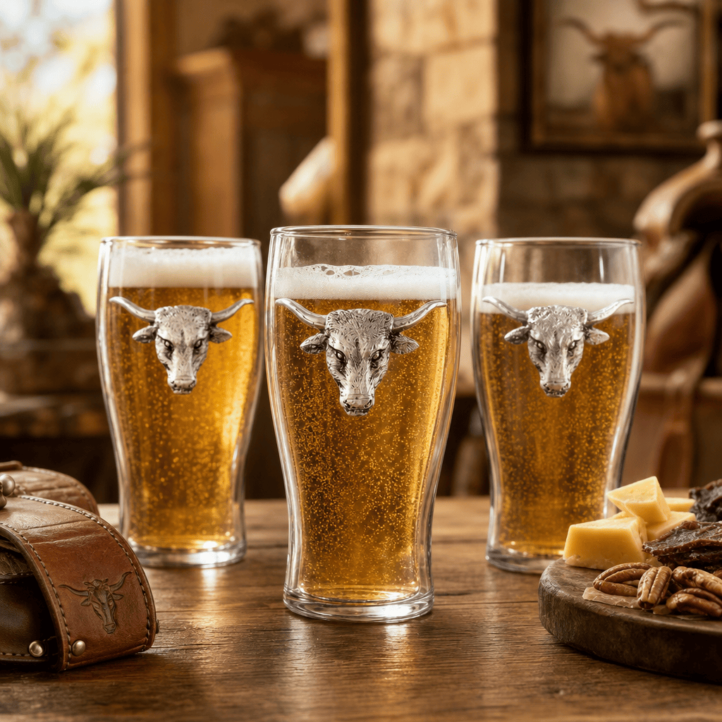 Longhorn Beer Pint Glasses - Set of 4