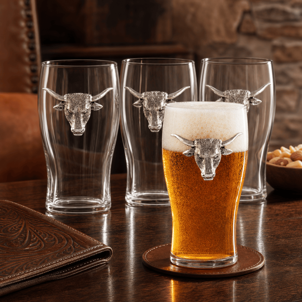Longhorn Beer Pint Glasses - Set of 4