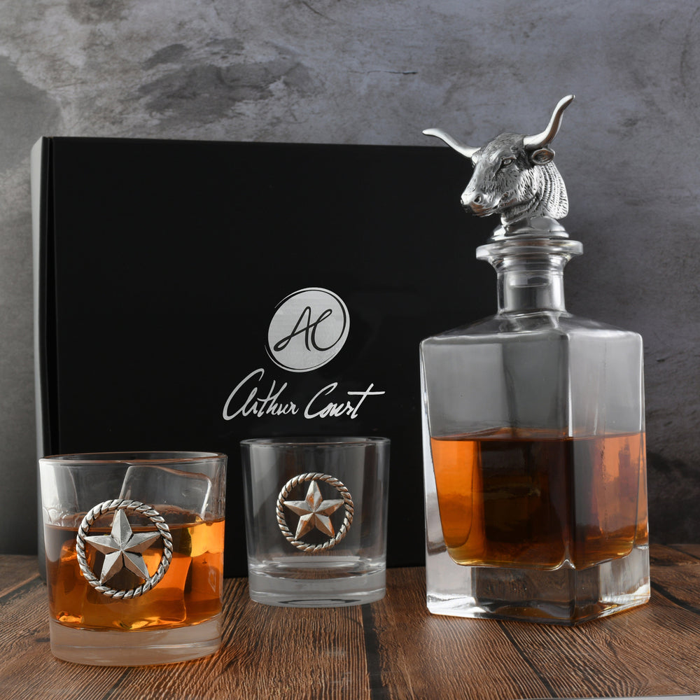 Longhorn Decanter Set with Pair of Glasses - Equine Exchange Tack Shop
