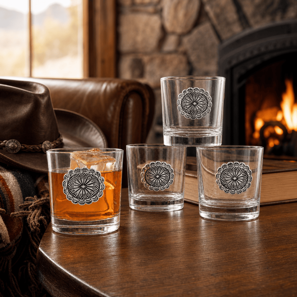 Western Concho Bar Glasses Set of 4