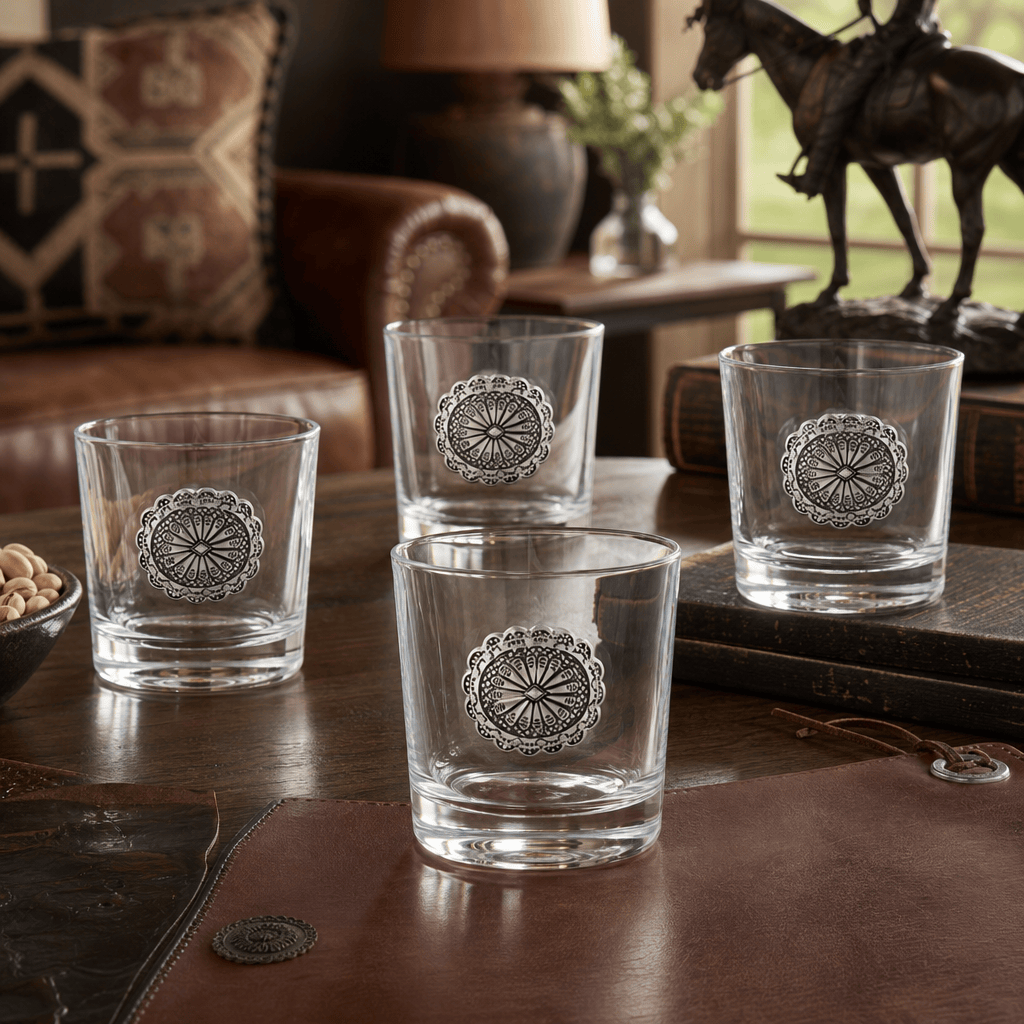 Western Concho Bar Glasses Set of 4