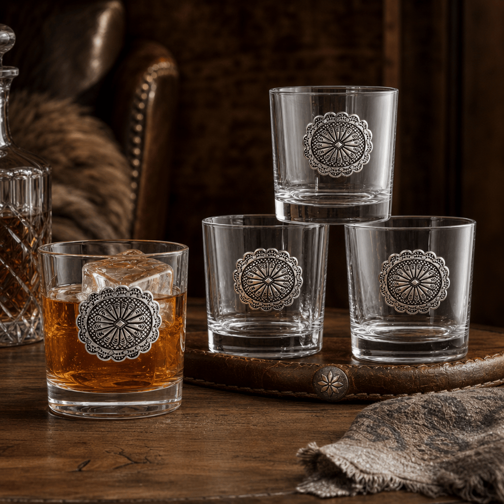 Western Concho Bar Glasses Set of 4