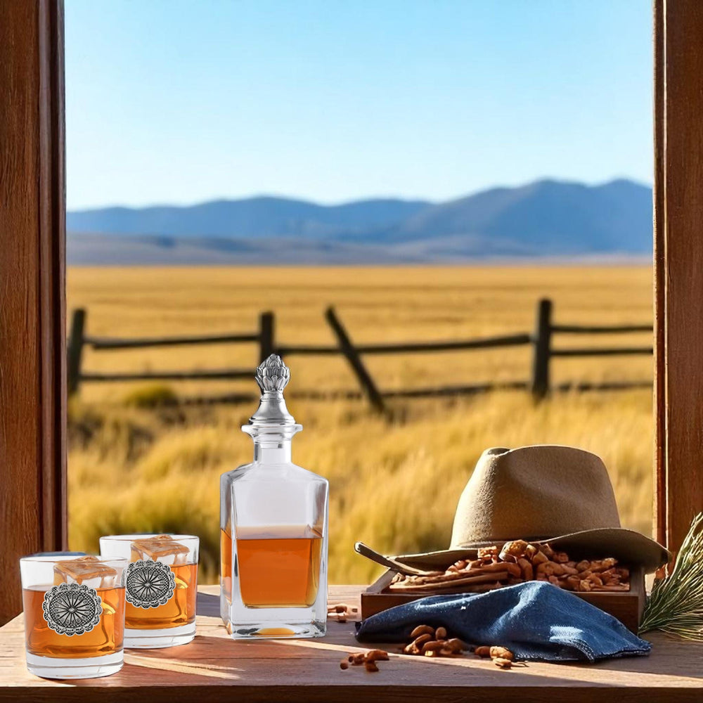 Western Concho Decanter Set with Glasses - Equine Exchange Tack Shop