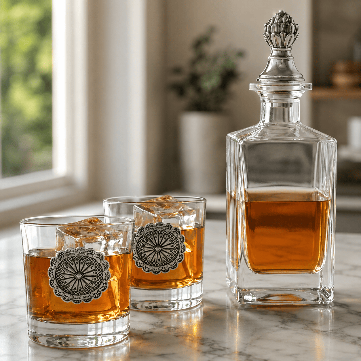 Western Concho Decanter Set with Glasses