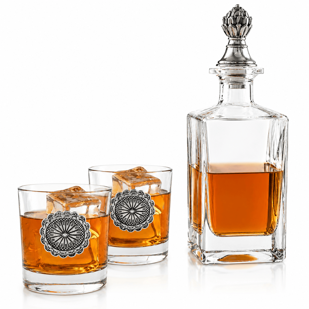 Western Concho Decanter Set with Glasses