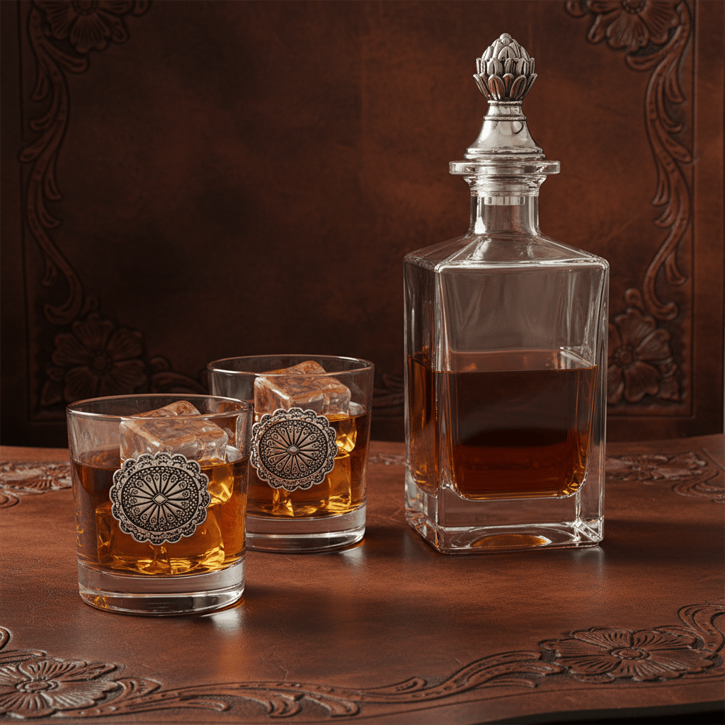 Western Concho Decanter Set with Glasses