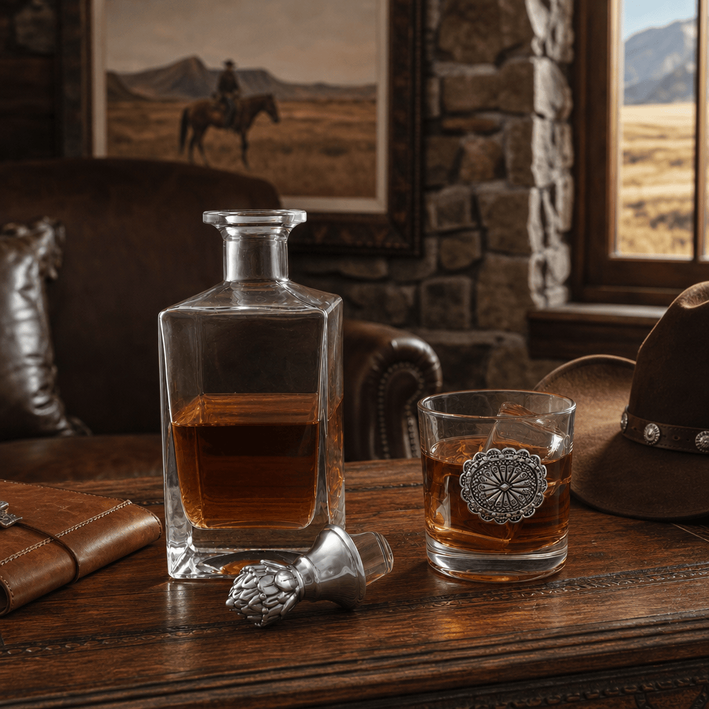 Western Concho Decanter Set with Glasses