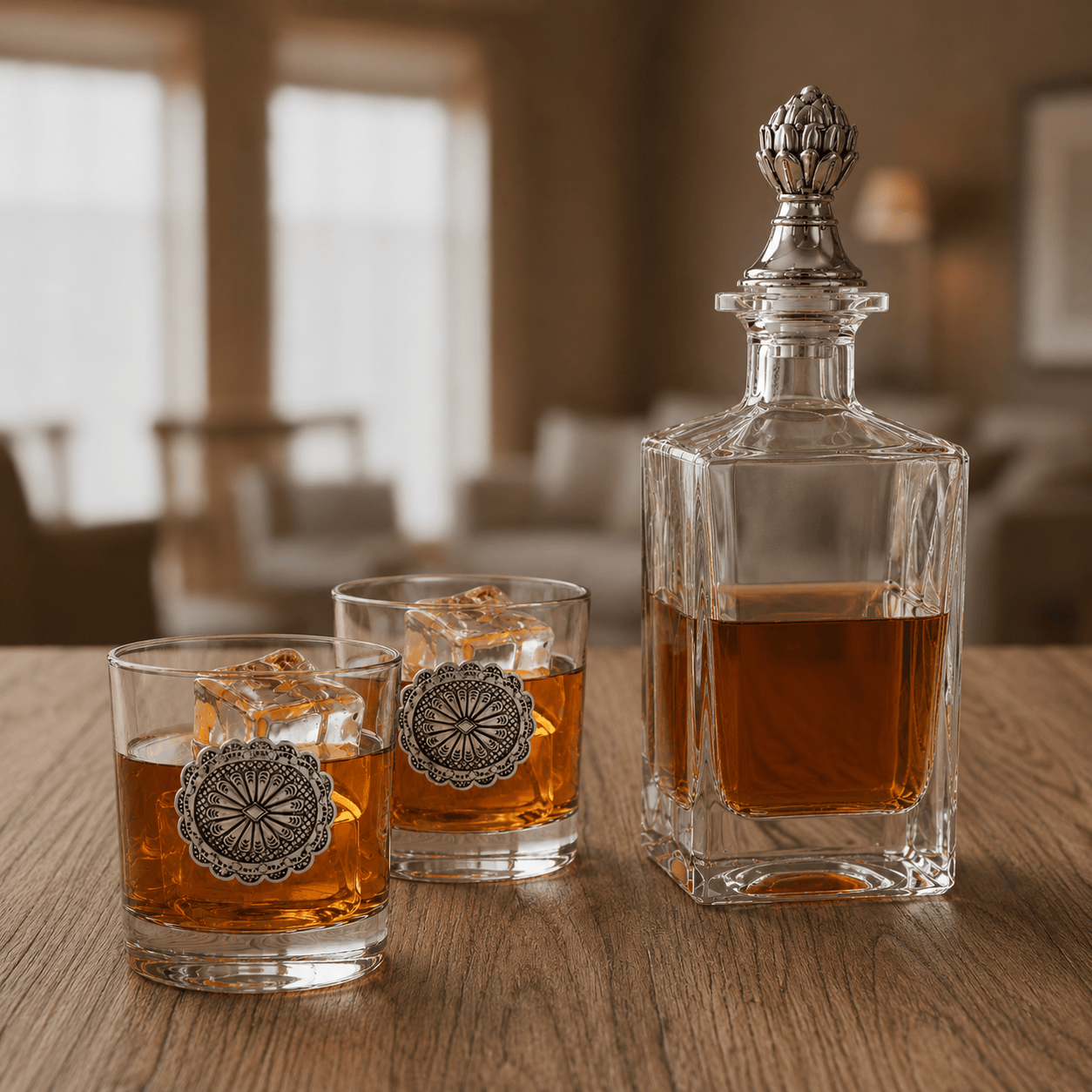 Western Concho Decanter Set with Glasses