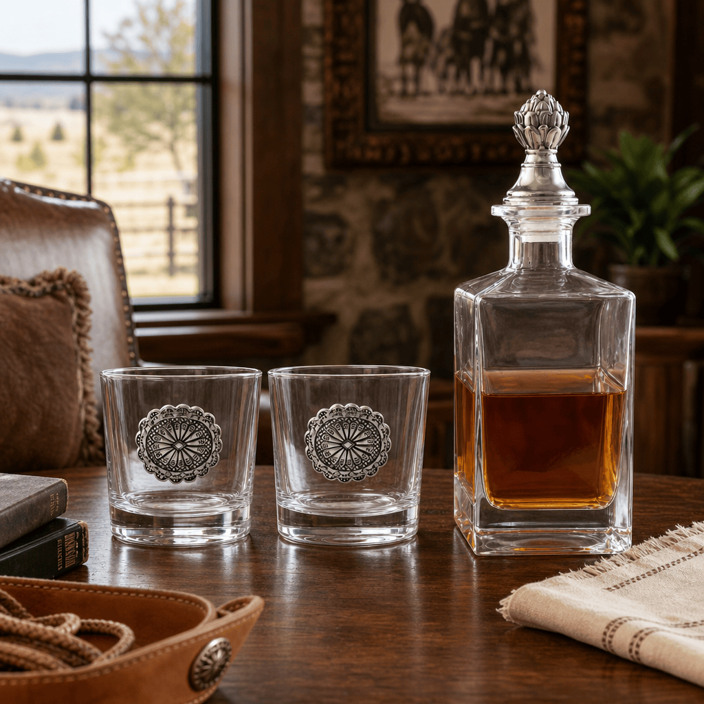 Western Concho Decanter Set with Glasses