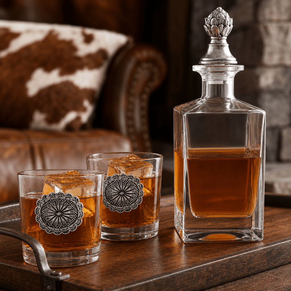 Western Concho Decanter Set with Glasses