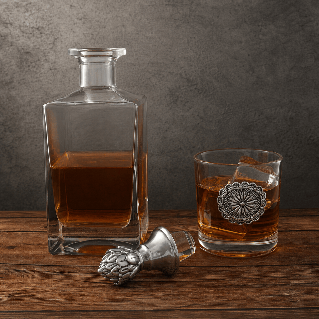 Western Concho Decanter Set with Glasses