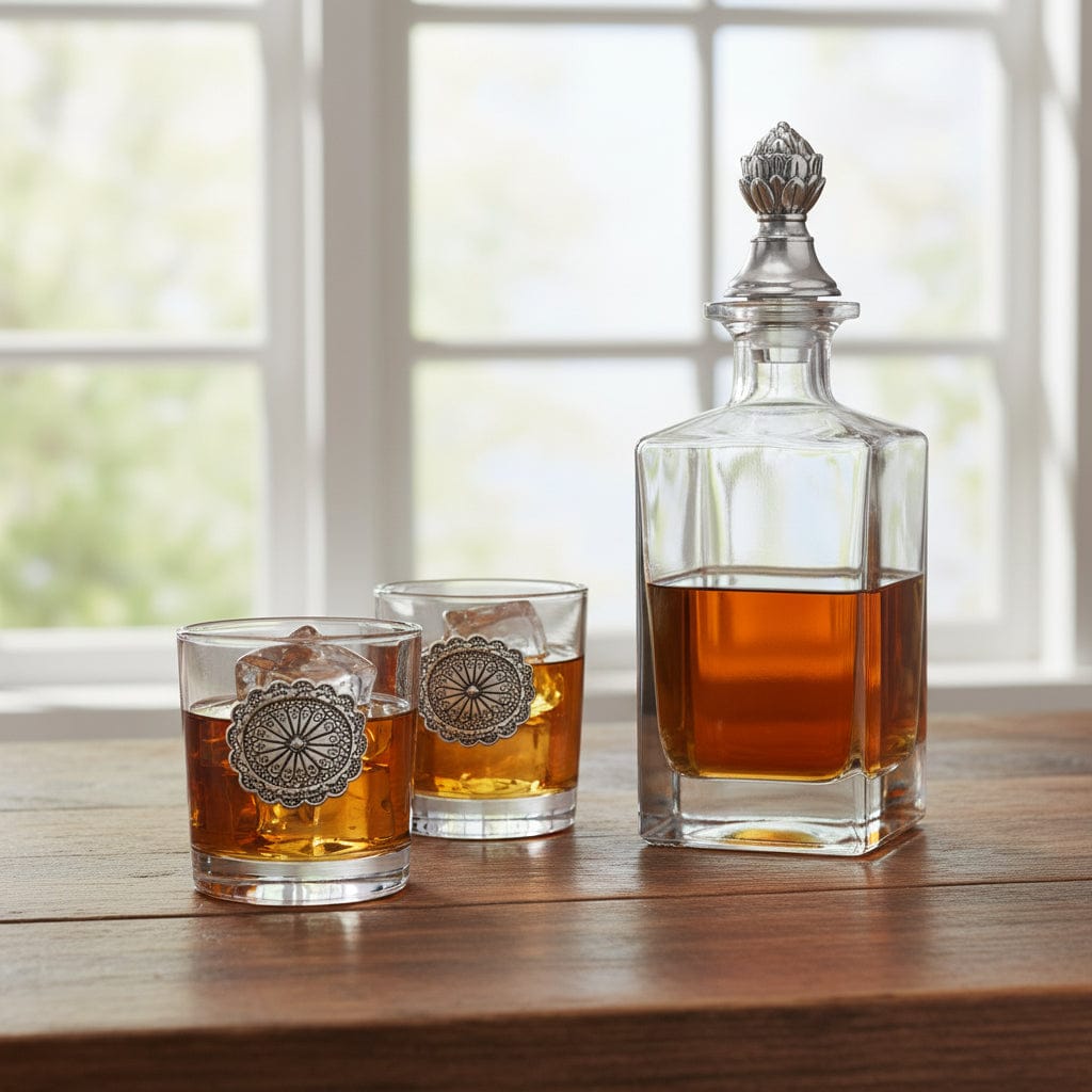 Western Concho Decanter Set with Glasses