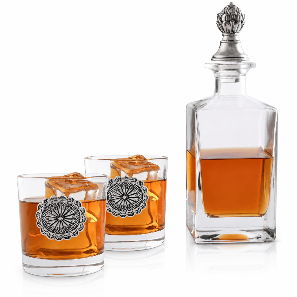 Western Concho Decanter Set with Glasses