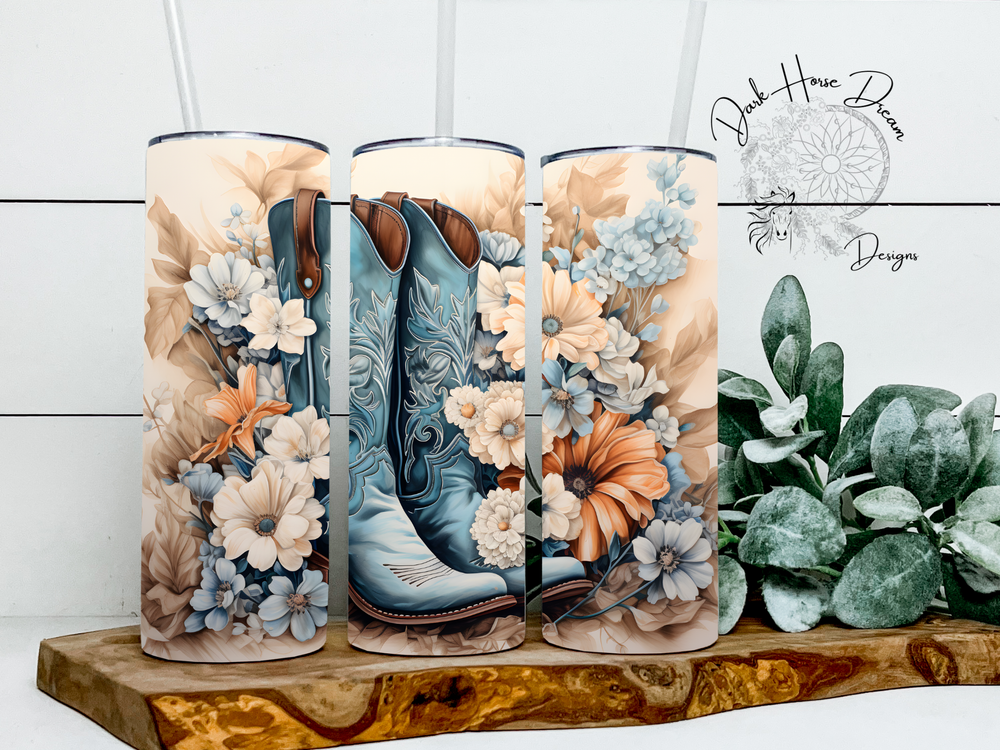 Boho Floral Cowboy Boots Tumbler