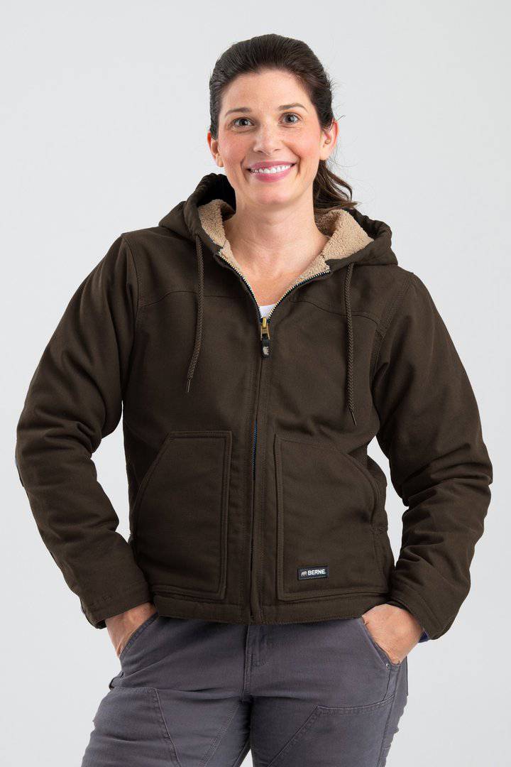 Berne Women's Sherpa Lined Softstone Duck Hooded Jacket