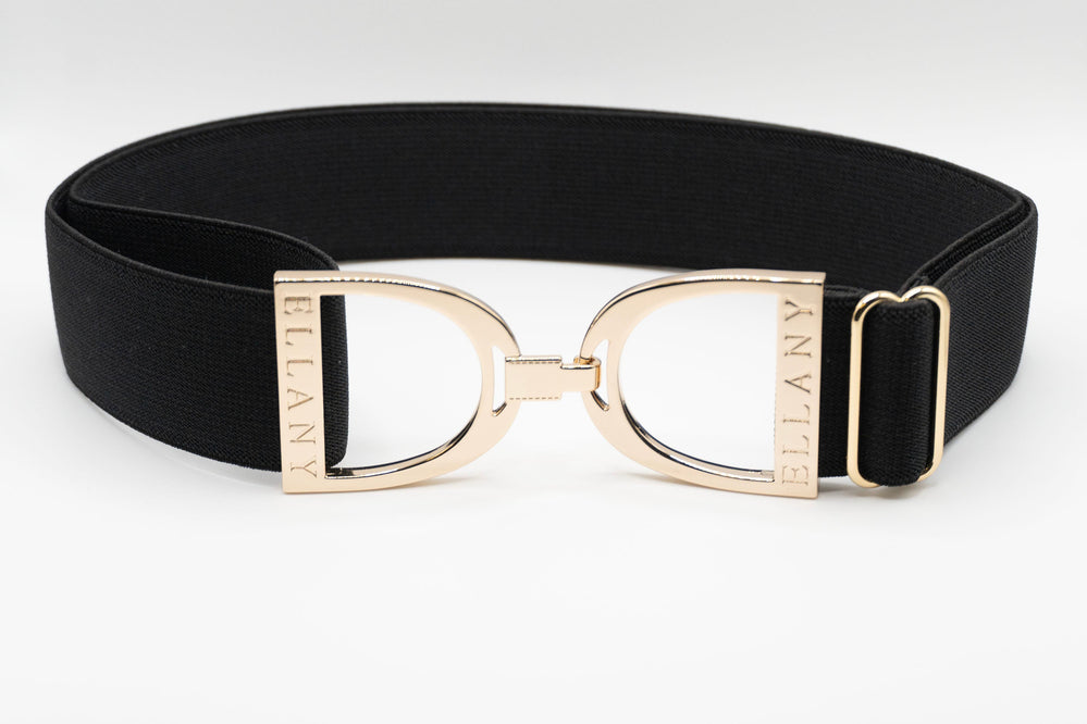 1.5" Elastic Belt Black w/Gold Stirrup - Equine Exchange Tack Shop