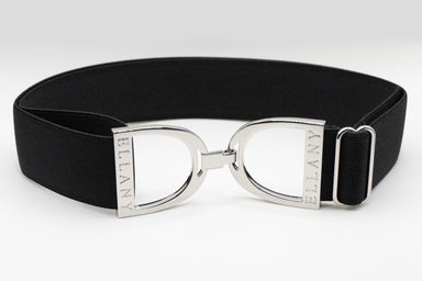 1.5" Elastic Belt - Black w/Silver Stirrup - Equine Exchange Tack Shop
