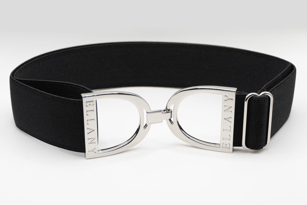 1.5" Elastic Belt - Black w/Silver Stirrup - Equine Exchange Tack Shop