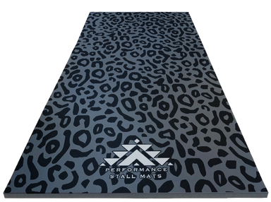 Portable Stall Mat Black on Grey Leopard Design-5x10 - Equine Exchange Tack Shop
