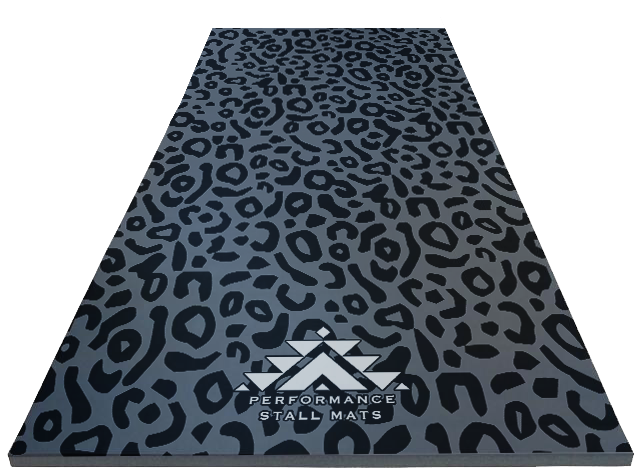 Portable Stall Mat Black on Grey Leopard Design-5x10 - Equine Exchange Tack Shop