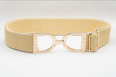 1.5" Elastic Belt - Buttercream Tribal w/Gold Stirrup - Equine Exchange Tack Shop