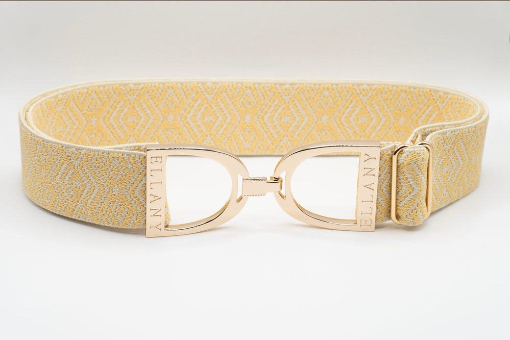 1.5" Elastic Belt - Buttercream Tribal w/Gold Stirrup - Equine Exchange Tack Shop