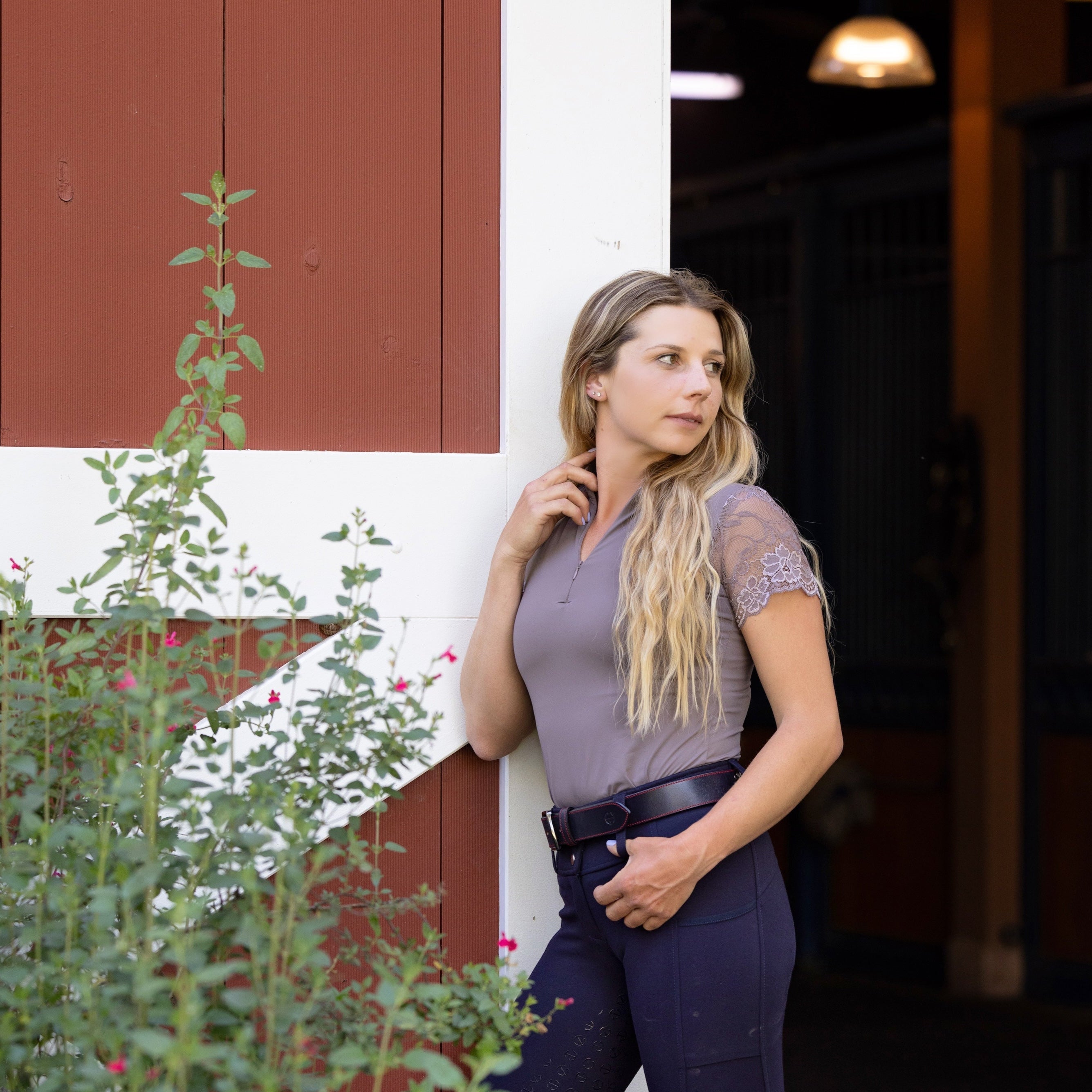 Tara - Taupe Short Sleeve Lace Competition Shirt - Equine Exchange Tack Shop
