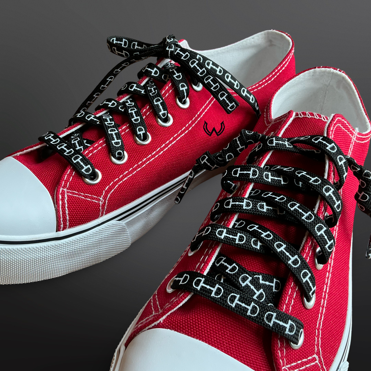 Western Equestrian Snaffle Bit Print Shoelaces 45”: White w/ Pink Print - Equine Exchange Tack Shop