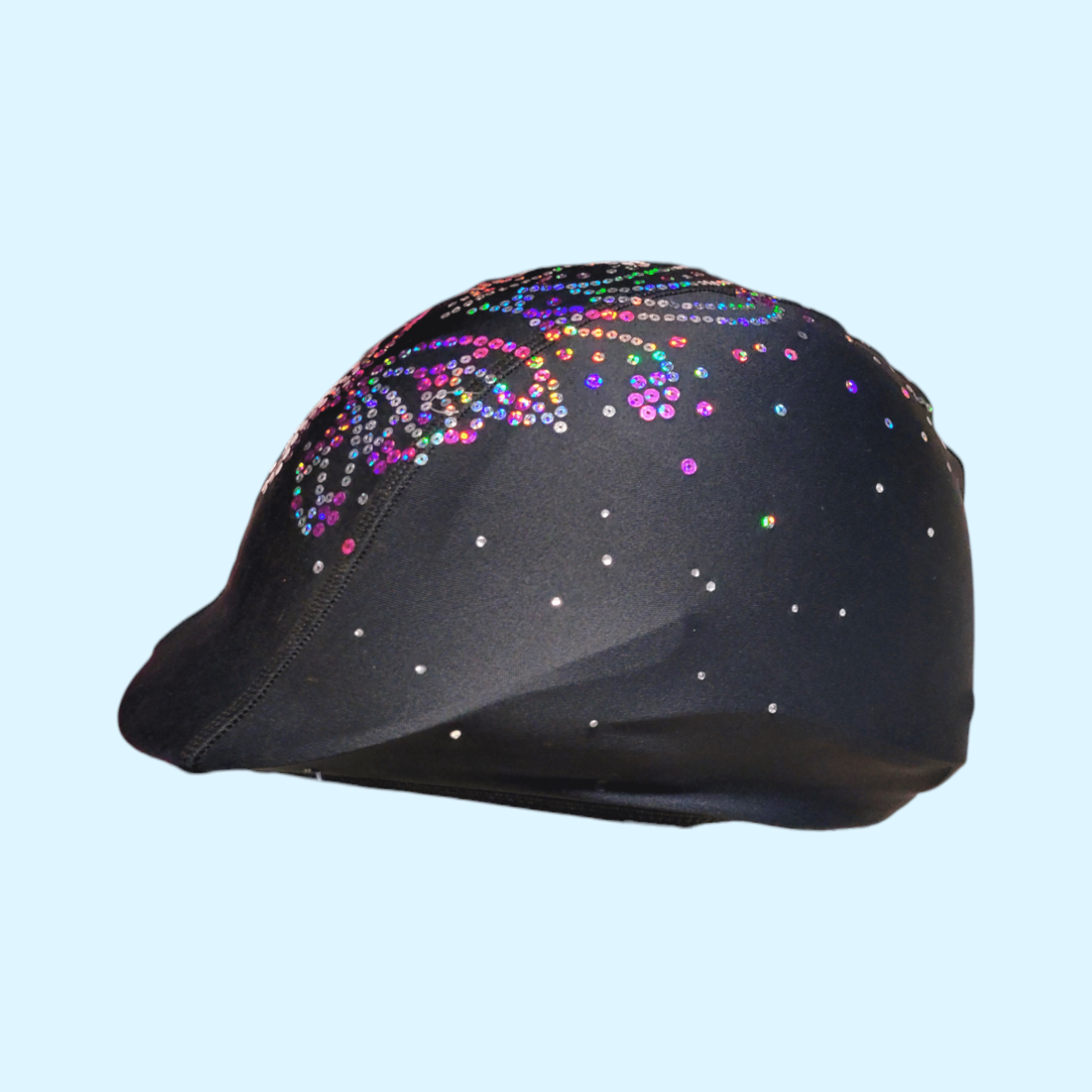 Helmetra Designer Lycra Helmet Cover - Black/Pink Butterfly - Equine Exchange Tack Shop