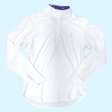 Ovation Girls' Ellie II DX Long Sleeve Show Shirt in White/Purple/Teal - 12 - Equine Exchange Tack Shop