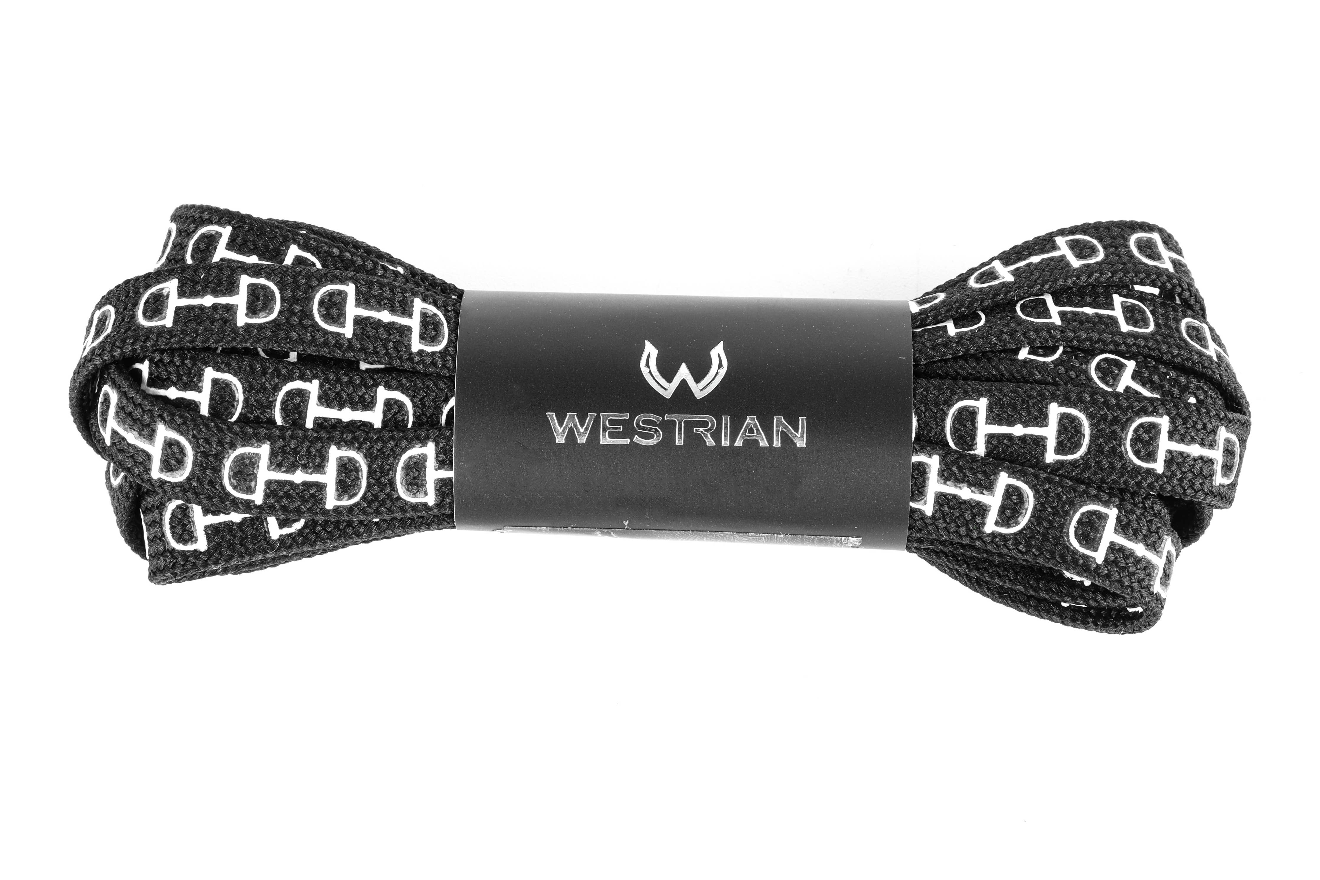 Western Equestrian Snaffle Bit Print Shoelaces 45”: White w/ Pink Print - Equine Exchange Tack Shop