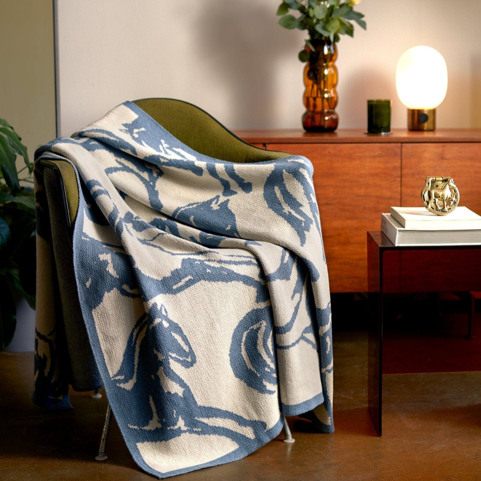 Cotton Sustainable Knit Throw Blanket - Equestrian Abstract Horse - Equine Exchange Tack Shop