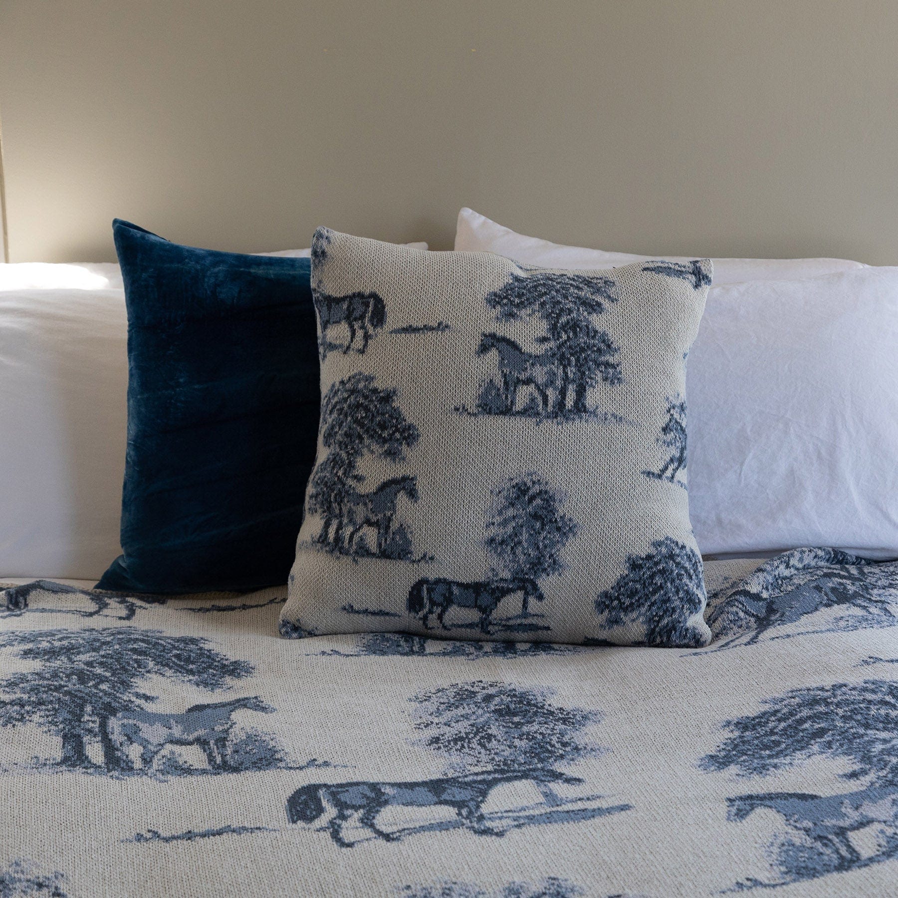 Cotton Sustainable Knit Pillow - Equestrian Toile - Equine Exchange Tack Shop