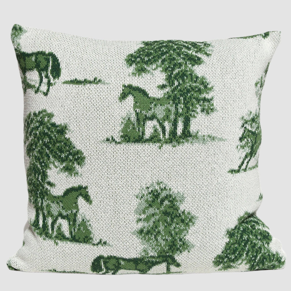 Cotton Sustainable Knit Pillow - Equestrian Toile - Equine Exchange Tack Shop