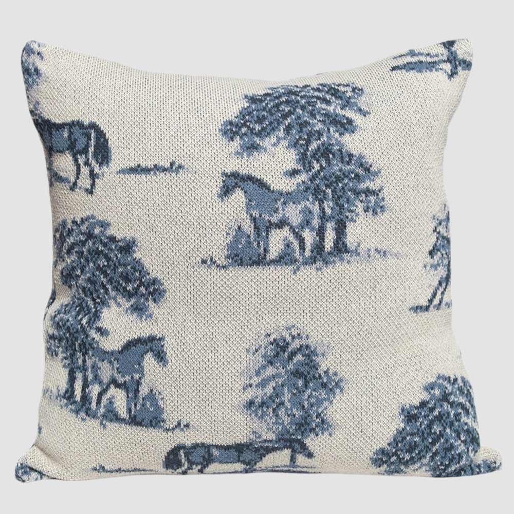 Cotton Sustainable Knit Pillow - Equestrian Toile - Equine Exchange Tack Shop