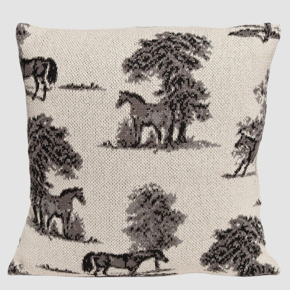 Cotton Sustainable Knit Pillow - Equestrian Toile - Equine Exchange Tack Shop