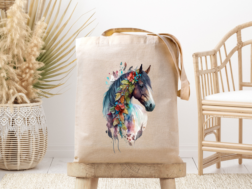 Boho Horse Canvas Tote Bag
