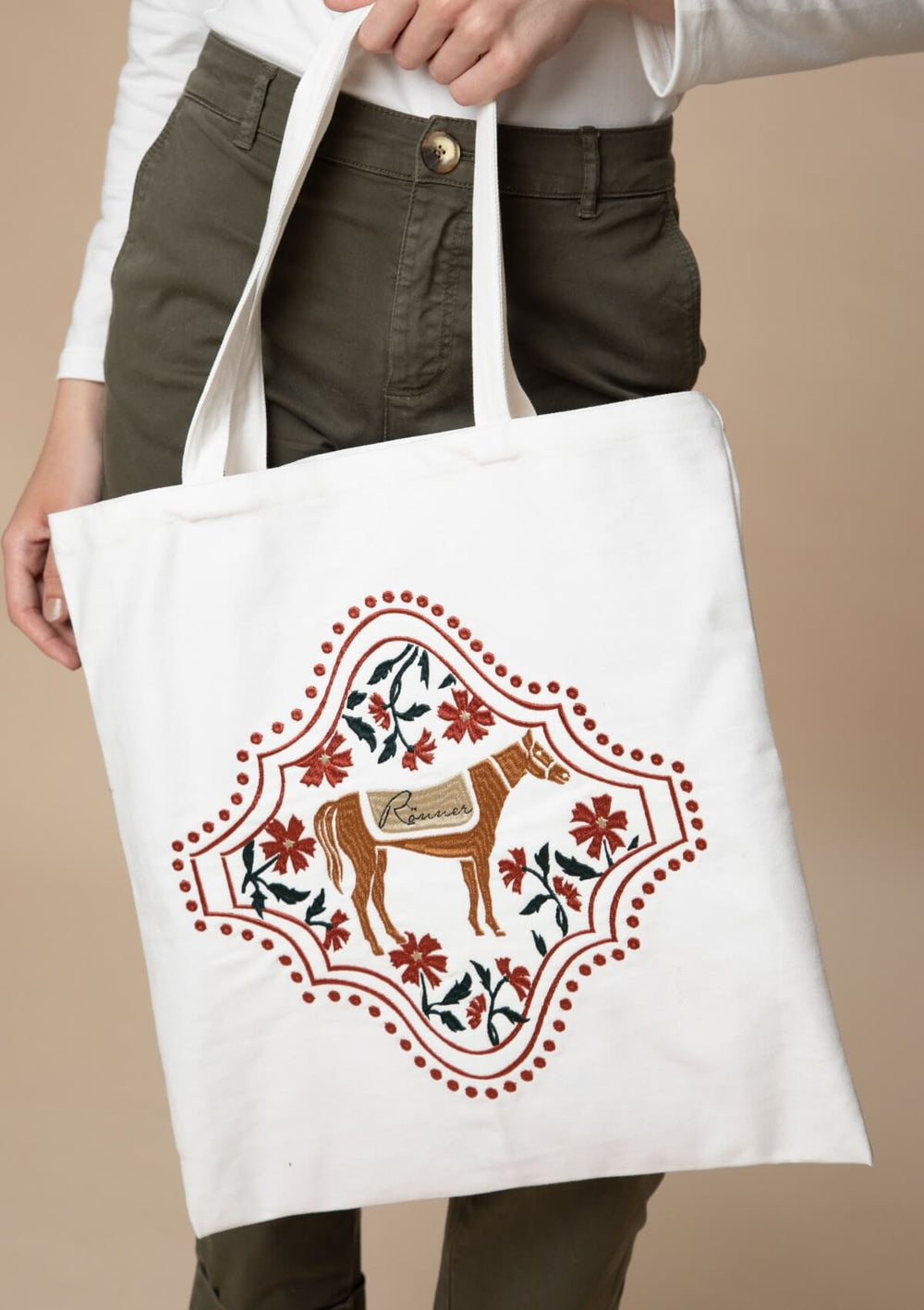 Floral Horses Cotton Tote