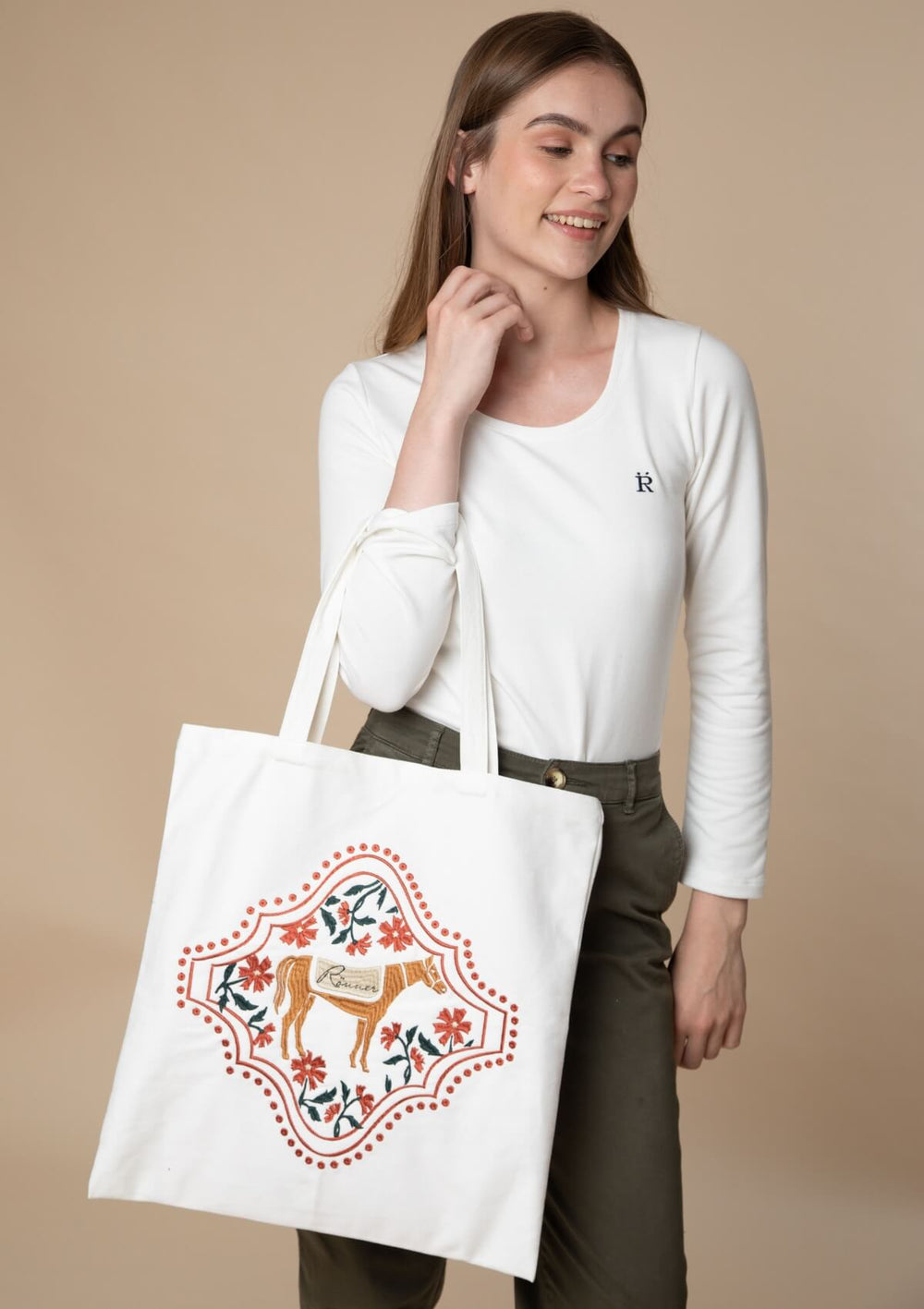 Floral Horses Cotton Tote