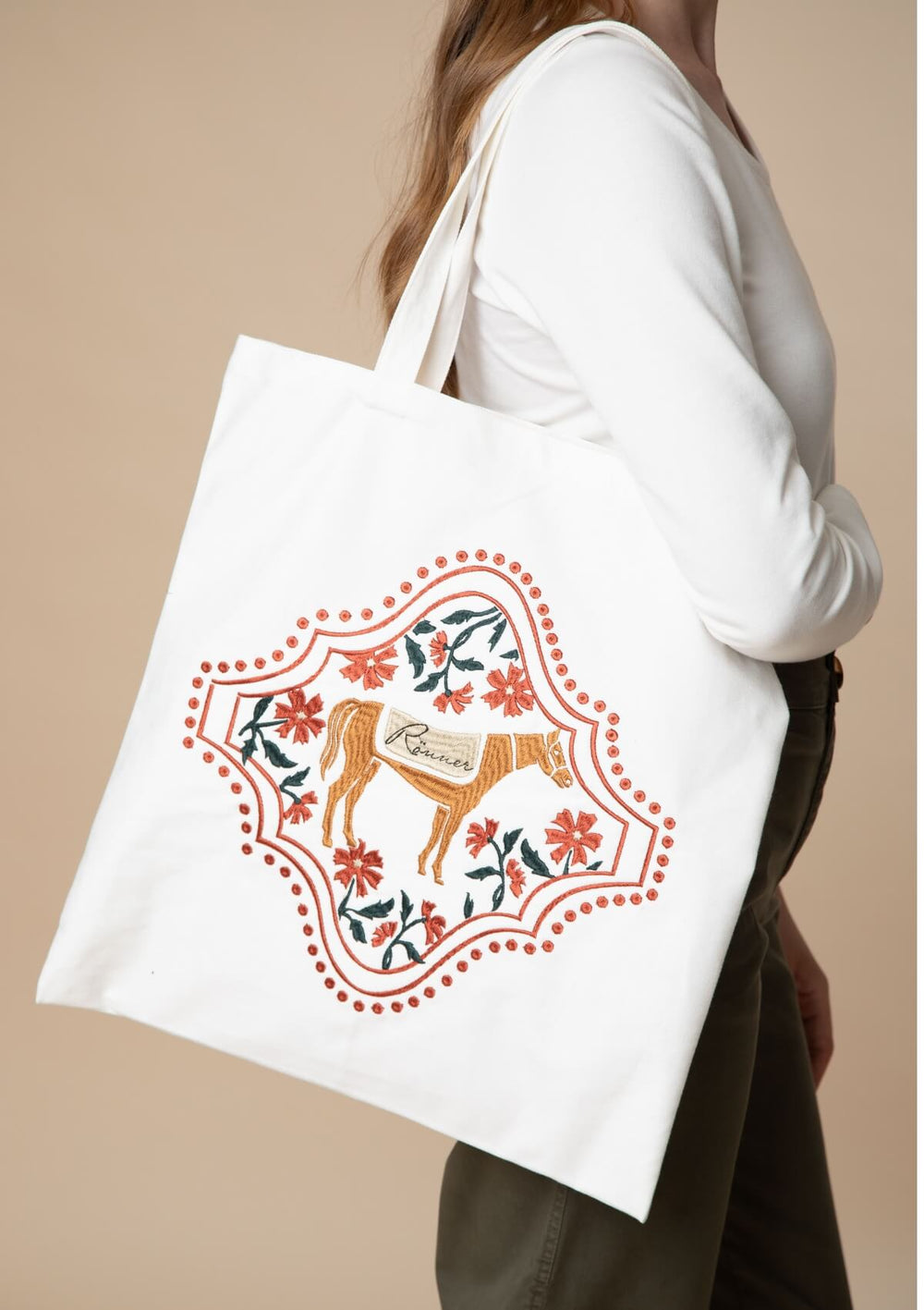 Floral Horses Cotton Tote
