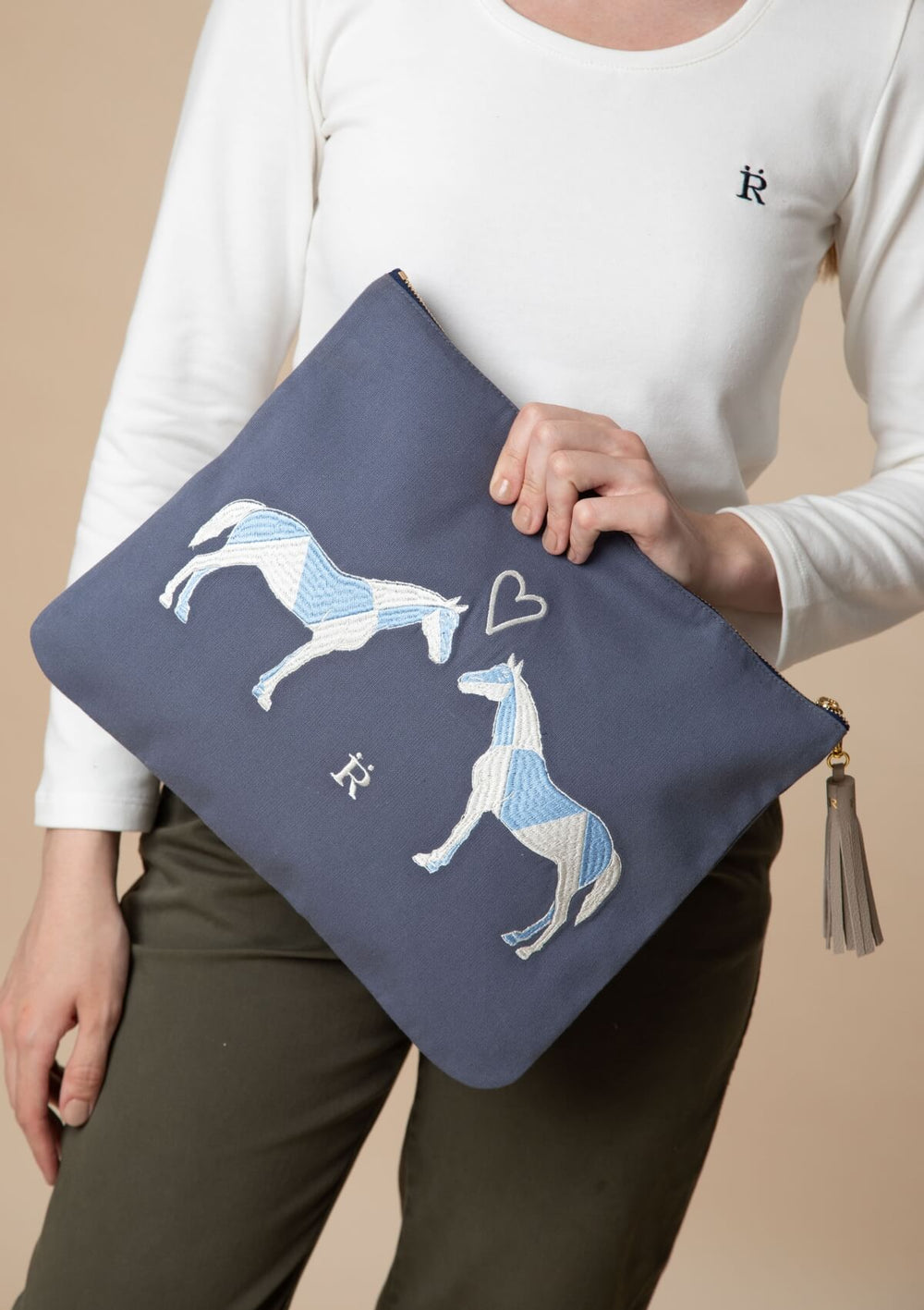 Geo Horses Embroidered Pouch