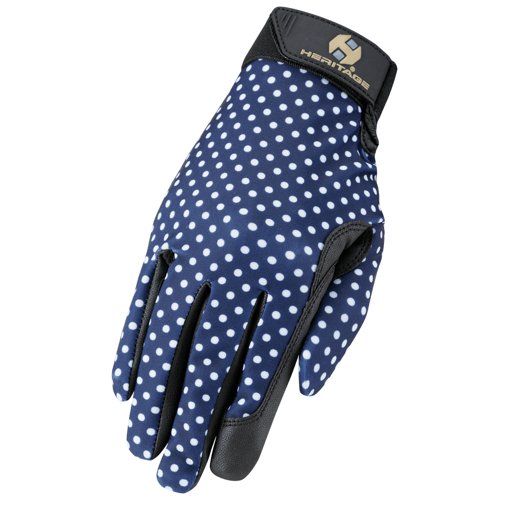 Heritage Performance Gloves Navy Polka Dots - Equine Exchange Tack Shop
