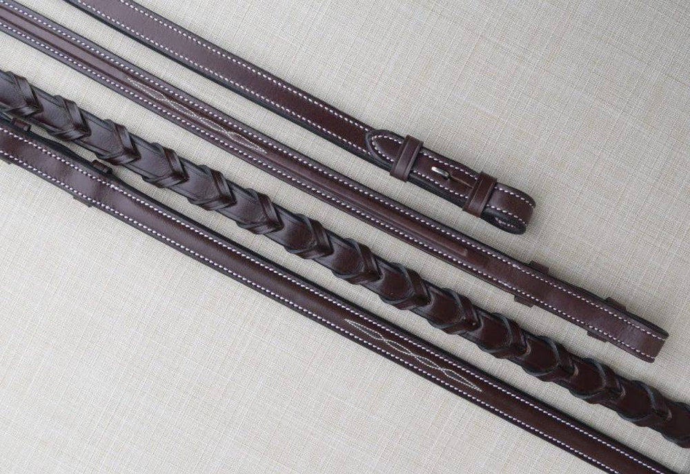 Black Oak Round Raised Fancy Laced Reins - Equine Exchange Tack Shop