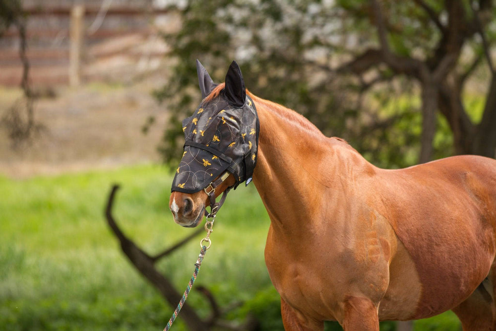 Mackey Bee Mine Fly Mask With Ears And Detachable Nose - Equine Exchange Tack Shop