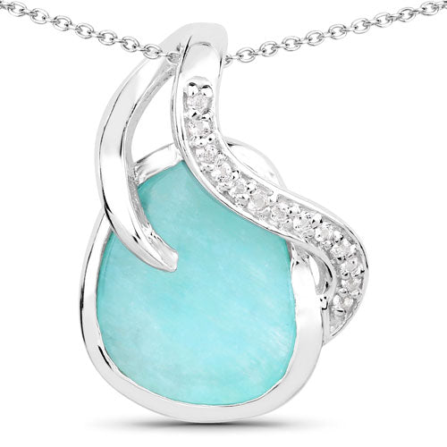 2.58 Carat Genuine Amazonite and White Topaz .925 Sterling Silver Pendant  