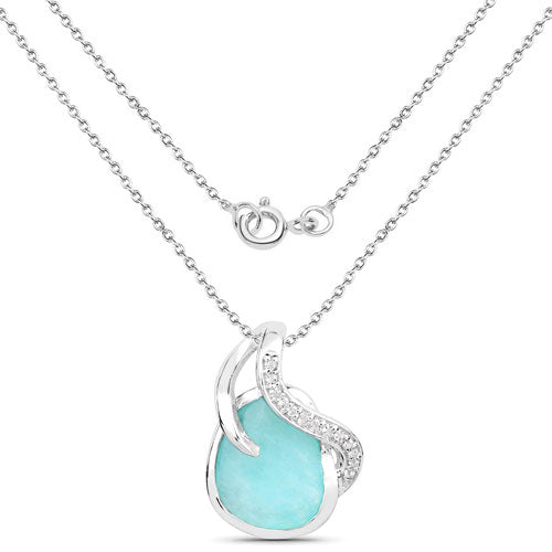 2.58 Carat Genuine Amazonite and White Topaz .925 Sterling Silver Pendant  